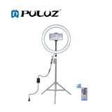 PULUZ PU411 12 inch RGB Dimmable LED Ring Vlogging Selfie Photography Video Lights with Cold Shoe Tripod Ball Head & Phone Clamp