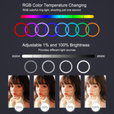 PULUZ PU411 12 inch RGB Dimmable LED Ring Vlogging Selfie Photography Video Lights with Cold Shoe Tripod Ball Head & Phone Clamp