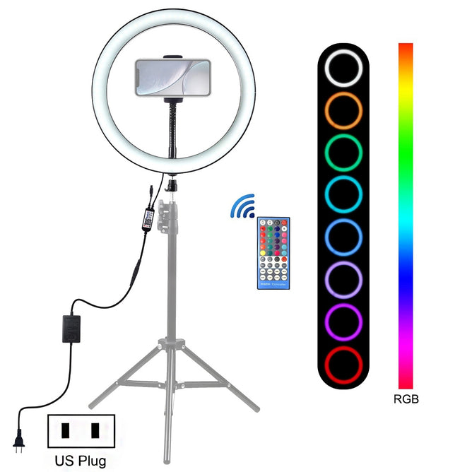 PULUZ PU411 12 inch RGB Dimmable LED Ring Vlogging Selfie Photography Video Lights with Cold Shoe Tripod Ball Head & Phone Clamp