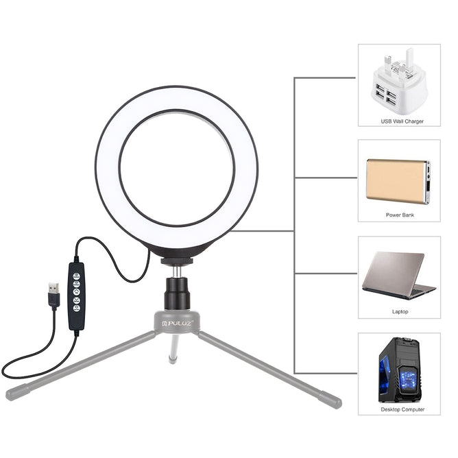PULUZ PU431B 4.7 inch 12cm USB 10 Modes 8 Colors RGBW Dimmable LED Ring Vlogging Photography Video Lights with Cold Shoe Tripod Ball Head