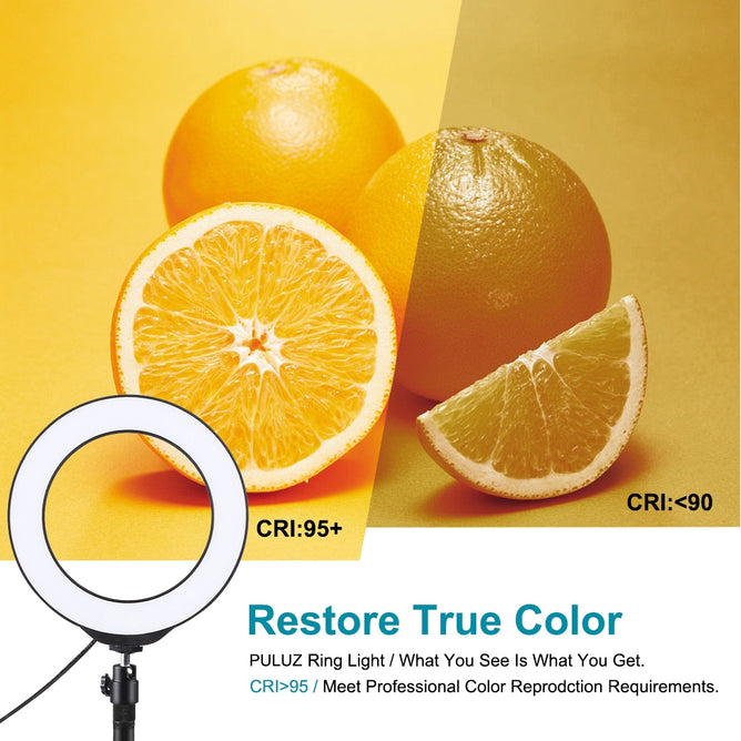 PULUZ PU432B 6.2 inch 16cm USB 10 Modes 8 Colors RGBW Dimmable LED Ring Vlogging Photography Video Lights with Cold Shoe Tripod Ball Head