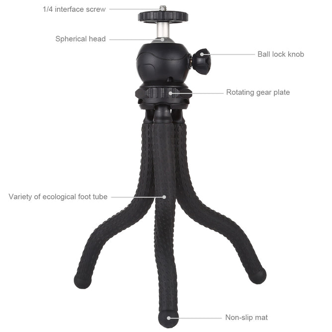PULUZ PU435 Mini Octopus Flexible Tripod Holder with Ball Head for SLR Cameras, GoPro, Cellphone, Size: 25cmx4.5cm