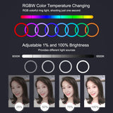 PULUZ PU458B 11.8 inch 30cm RGB Dimmable LED Dual Color Temperature LED Curved Diffuse Light Ring Vlogging Selfie Photography Video Lights with Cold Shoe Tripod Ball Head & Phone Clamp & Remote Control