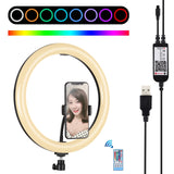 PULUZ PU458B 11.8 inch 30cm RGB Dimmable LED Dual Color Temperature LED Curved Diffuse Light Ring Vlogging Selfie Photography Video Lights with Cold Shoe Tripod Ball Head & Phone Clamp & Remote Control