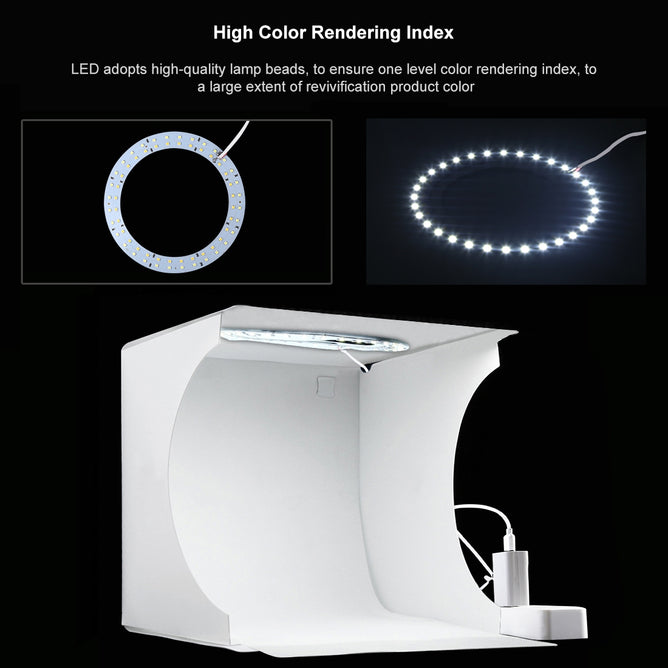 PULUZ PU5023 20cm Ring LED Panel Folding Portable Light Photo Lighting Studio Shooting Tent Box Kit with 6 Colors Backdrops