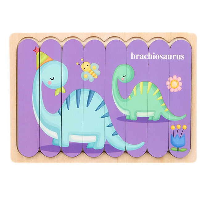 8pcs. Strip 3D Tell Story Kids Gift Educational Toys Animal  Jigsaw Wooden Puzzle