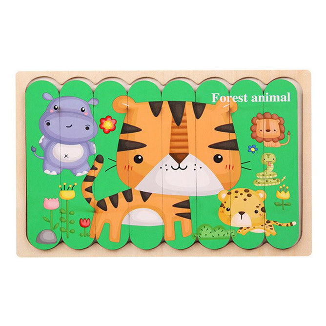 8pcs. Strip 3D Tell Story Kids Gift Educational Toys Animal  Jigsaw Wooden Puzzle