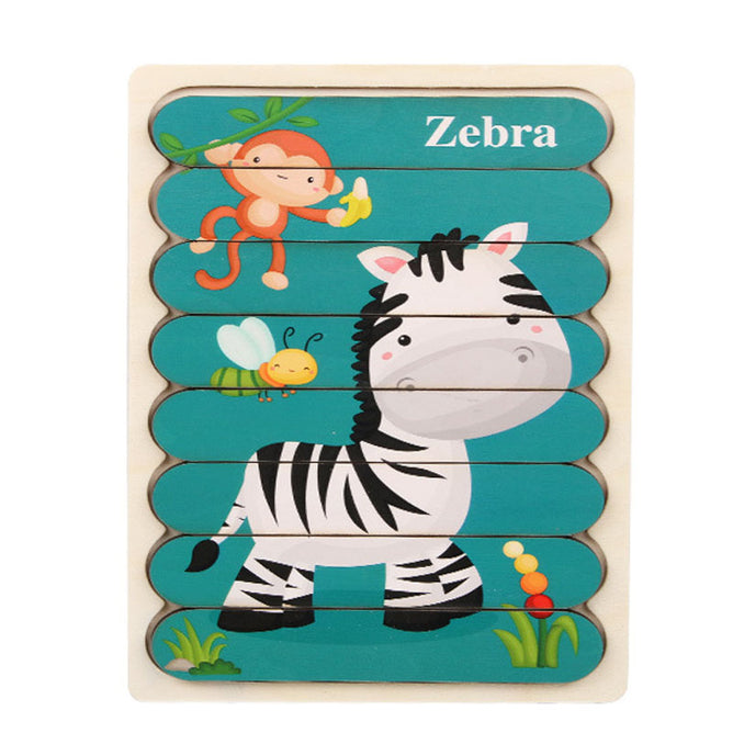 8pcs. Strip 3D Tell Story Kids Gift Educational Toys Animal  Jigsaw Wooden Puzzle