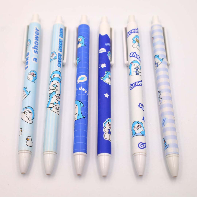 6pcs Set of Press Glue Pen Retractable Gel Random Ink Color Ballpen