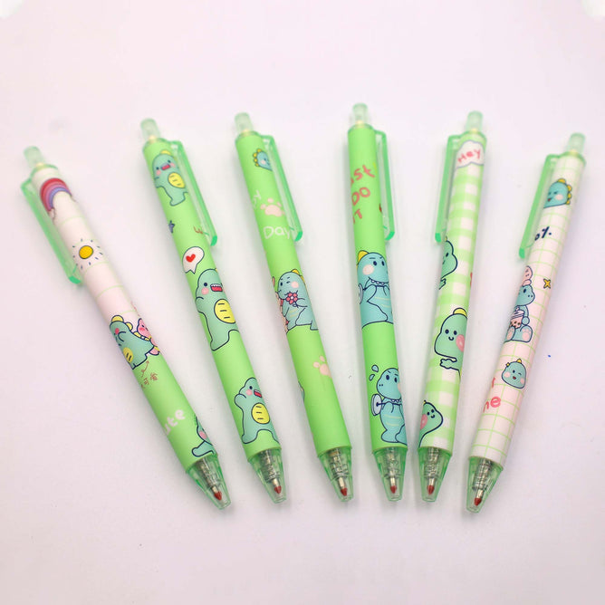 6pcs Set of Press Glue Pen Retractable Gel Random Ink Color Ballpen