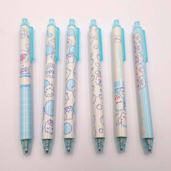 6pcs Set of Press Glue Pen Retractable Gel Random Ink Color Ballpen