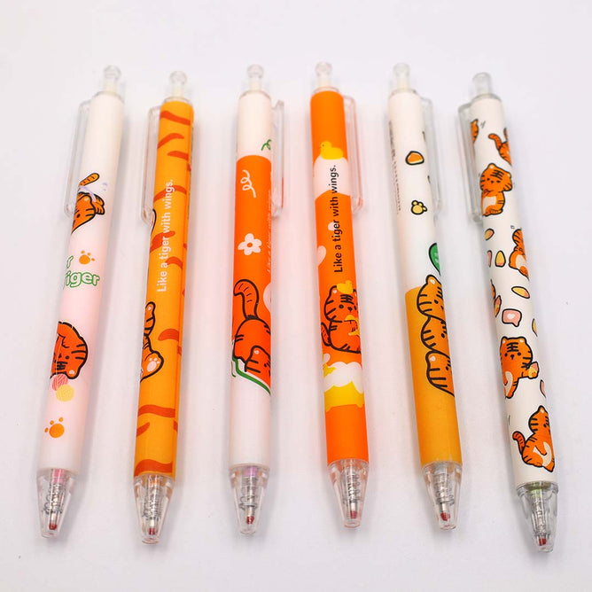 6pcs Set of Press Glue Pen Retractable Gel Random Ink Color Ballpen