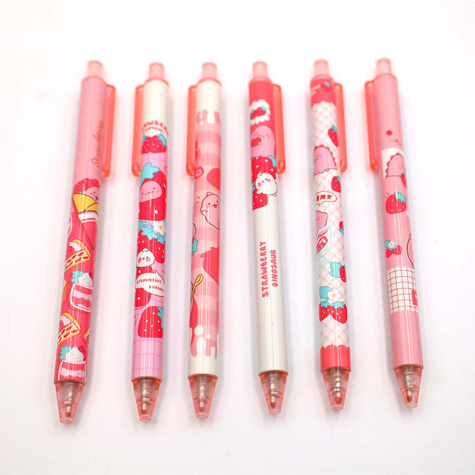 6pcs Set of Press Glue Pen Retractable Gel Random Ink Color Ballpen