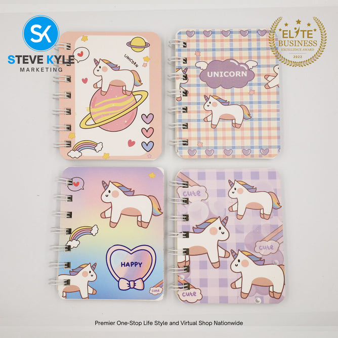 A7 4 Pieces Pocket Notebook Cute Cartoon Character Spiral Diary Notebook for Home & School Supply