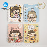 A7 4 Pieces Pocket Notebook Cute Cartoon Character Spiral Diary Notebook for Home & School Supply