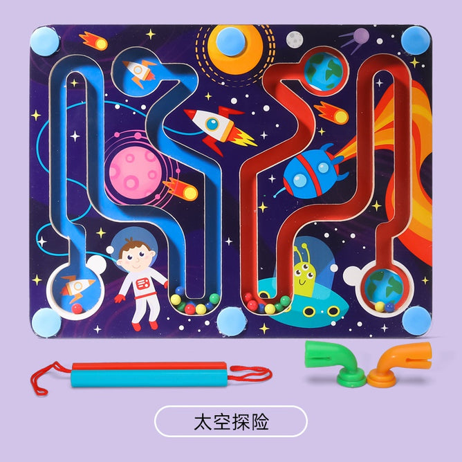 3D Wooden Magnetic Maze Puzzle Interactive Magnet Beads Maze Educational Toys for Kids