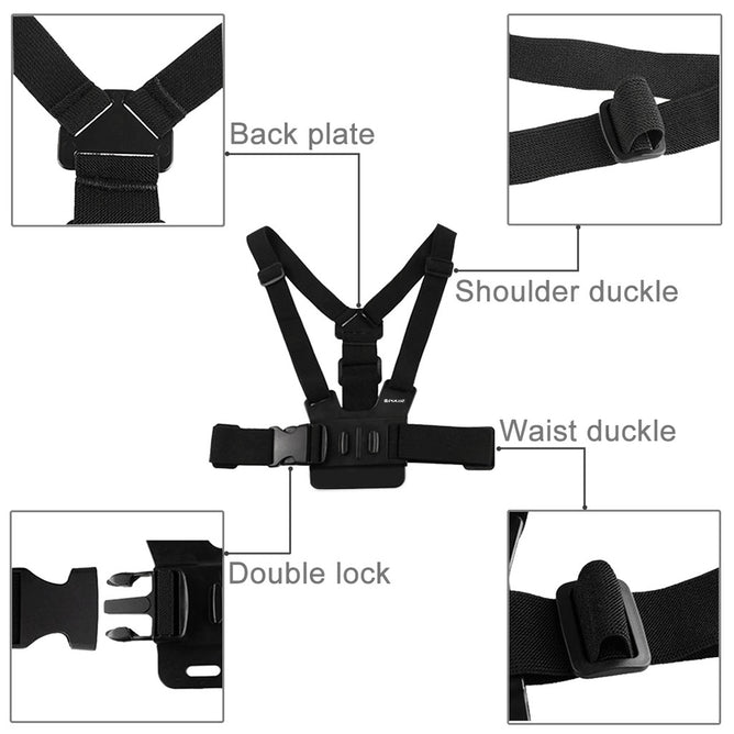 PULUZ PU26 Adjustable Body Mount Belt Chest Strap with J Hook Mount & Long Screw for Action Camera