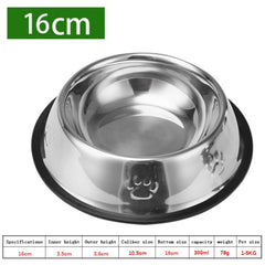 16cm Stainless Steel Dog Bowl Feeding with Anti-Slip Coil for Pets