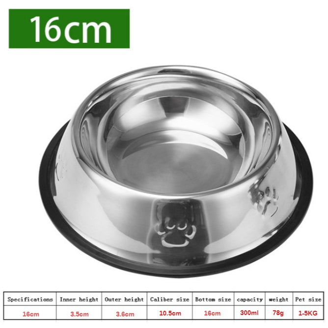 16cm Stainless Steel Dog Bowl Feeding with Anti-Slip Coil for Pets