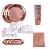 Rose Gold Polca Dots Disposable Party Paper Plate Set Paper Cup Paper Towel Tablecloth For Party Occasion