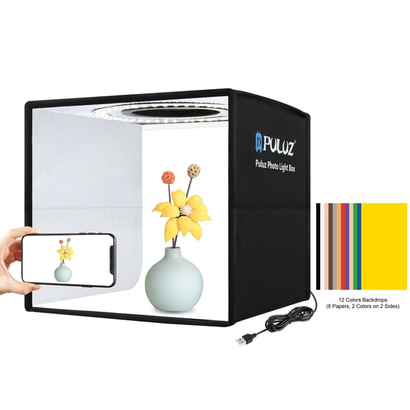 PULUZ PU5027 25cm Folding Portable Ring Light Photo Lighting Studio Shooting Tent Box w/ 12 Color Backdrops