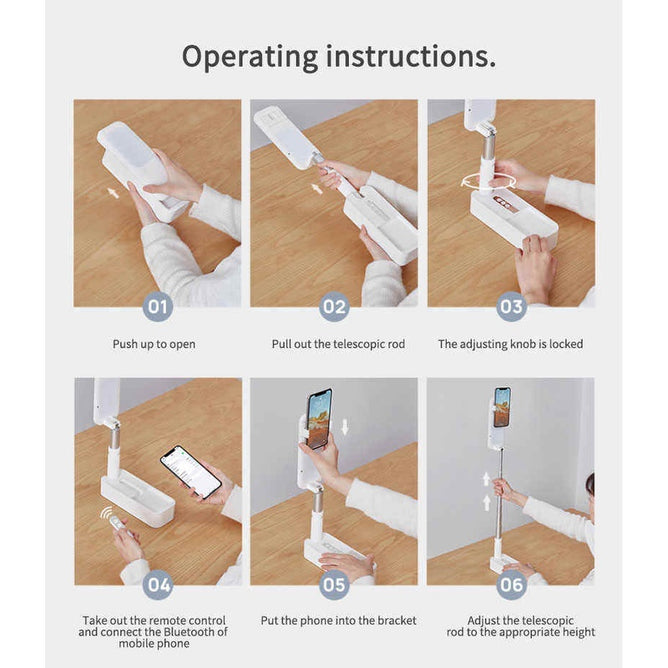 Multifunction Foldable Video Recording Phone Holder Rechargeable LED Light Stand and Remote