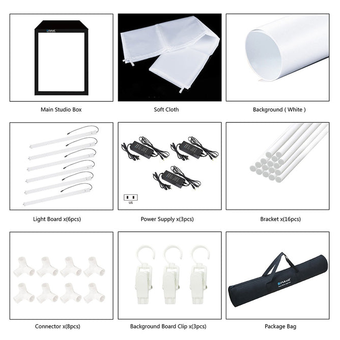PULUZ PU5210 200cm Studio Box 6 Light Strip Bars 240W 5500K White Light Photo Lighting Shooting Tent Kit for Clothes / Adult Model Portrait.