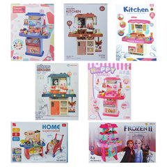 Kitchen Playset and Shopping Cart Pretend Play Kitchen Toys and Accessories Set w/ Sounds and Light