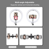 PULUZ PKT3064B 12 inch 30cm Light + 1.1m Tripod Mount + Dual Phone Brackets Curved Surface USB 3 Modes Dimmable Dual Color Temperature LED Ring Vlogging Video Light Live Broadcast Kits with Phone Clamp