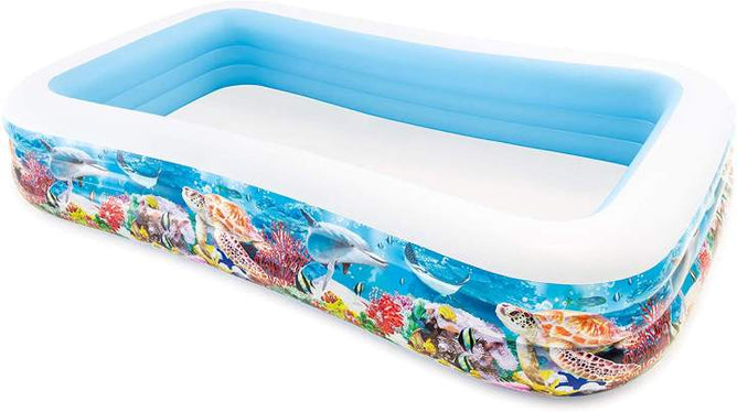 Swim Center Rectangular Size Inflatable Swimming Pool in Tropical Reef Design