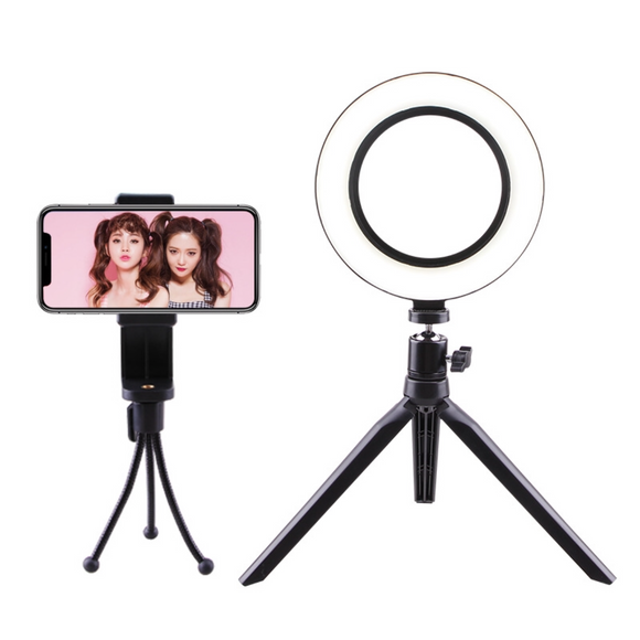 4 in 1 Ring Light with Mini Tripod and Phone Holder Selfie LED Ring Light Photo Studio Light With Tripod Stand & Phone Holder Set for Live streaming Zoom Conference Tiktok Dimmable 3 Colors Ring Light (Vlog)