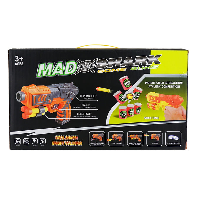 Mad Shark Game Guns 2 in 1 Toy Blaster with Target and Eye Protection Goggles Toys for Kids
