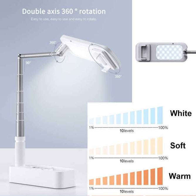 Multifunction Foldable Video Recording Phone Holder Rechargeable LED Light Stand and Remote