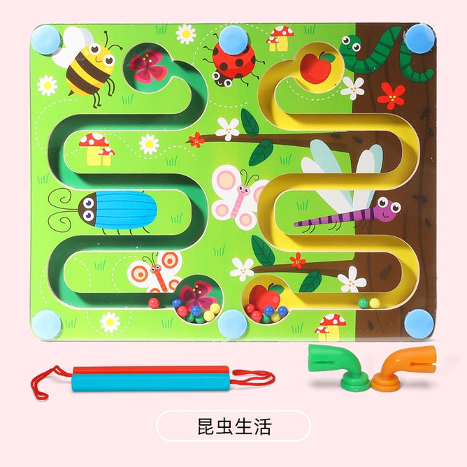 3D Wooden Magnetic Maze Puzzle Interactive Magnet Beads Maze Educational Toys for Kids