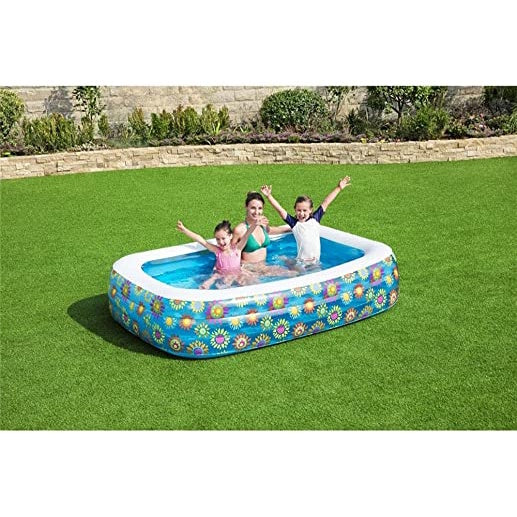 Bestway 3-Ring Rectangular Floral Design Pool for Outdoor Family Swimming Pool