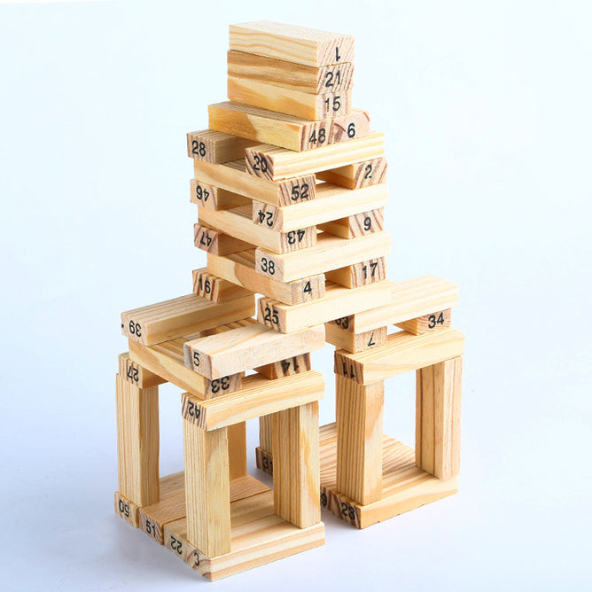54 Pcs Kids 2 in1 Wiss Toy Raw Wood Layered Building Blocks Toys Craps Game Building Block Overlay Games Superimposed Wood Block