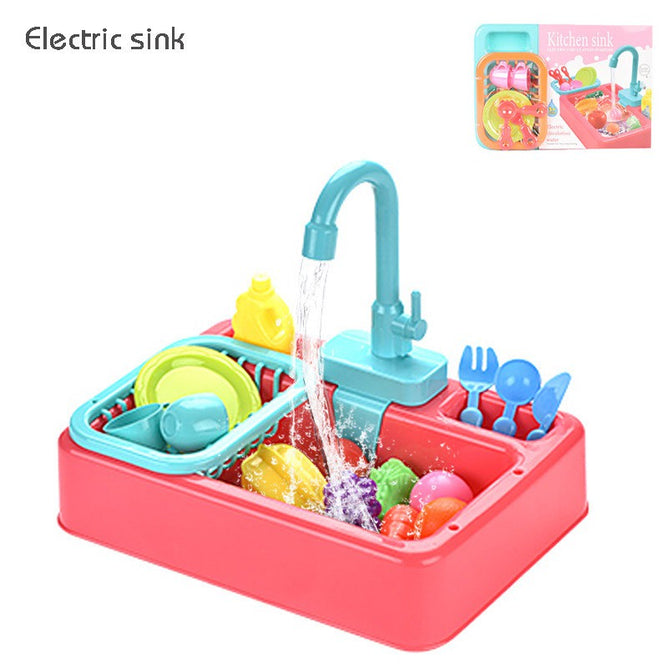Realistic Kitchen Sink Play Set with Running Water with 20 Pieces Role Play Dishwasher Toys for Boys and Girls
