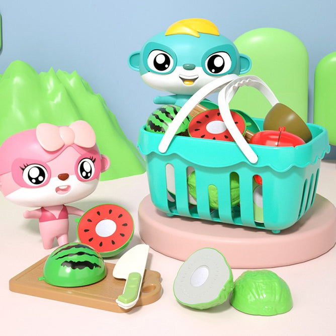Pretend Play 17Pcs Cutting Vegetable Food Kitchen Toys with Basket for Children