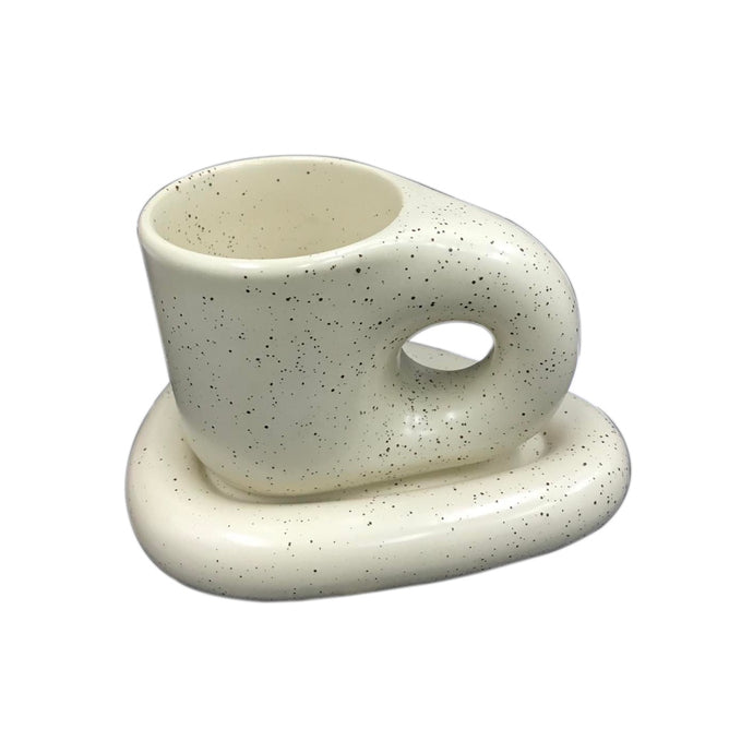 Nordic Aesthetic Ceramic Chubby Chunky Cup and Triangular Saucer Set for Kitchen Utensils