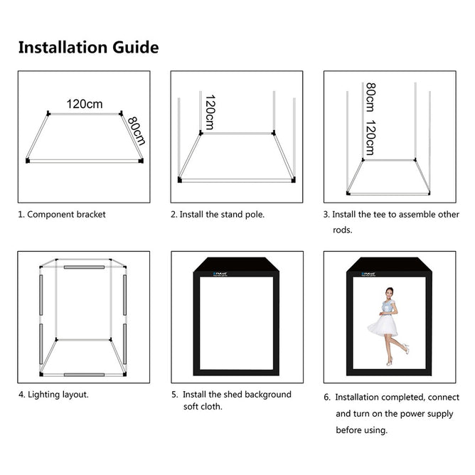 PULUZ PU5210 200cm Studio Box 6 Light Strip Bars 240W 5500K White Light Photo Lighting Shooting Tent Kit for Clothes / Adult Model Portrait.