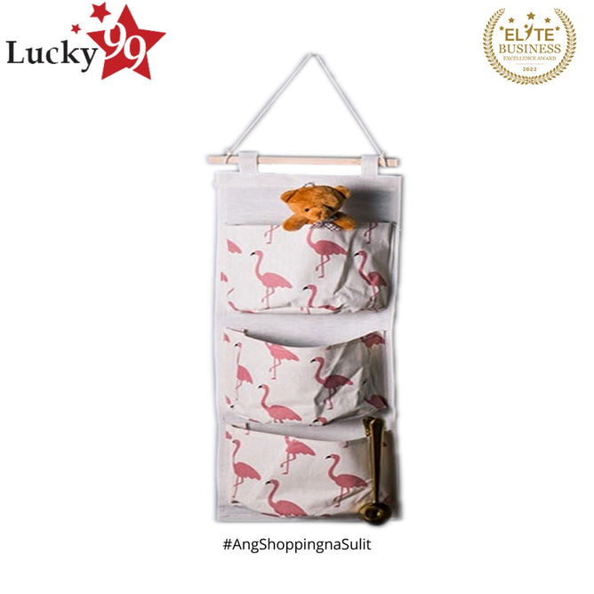 Wall Hanging Storage Bag Organizer with 3 Pocket Premium Linen Fabric Waterproof Door Organizer