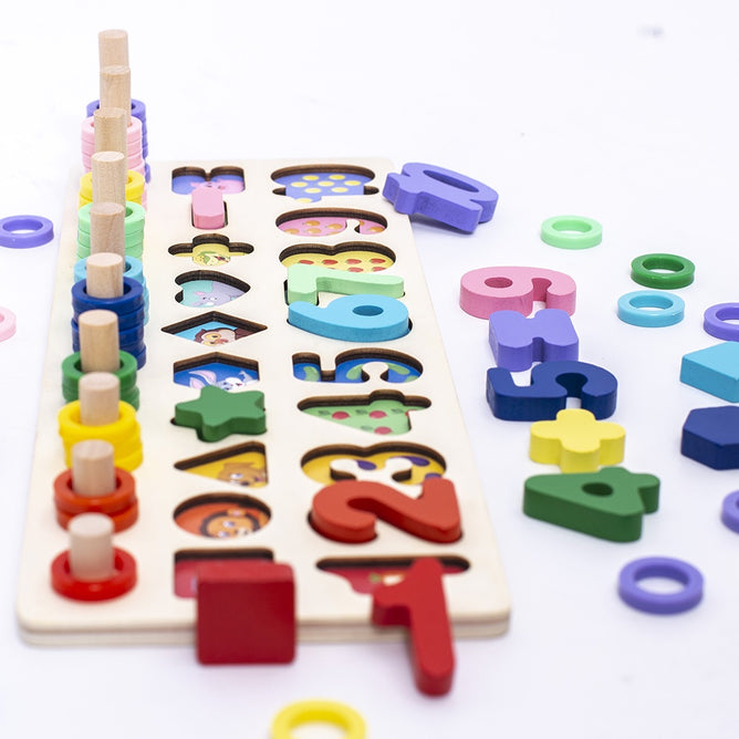 3 in 1 Wooden Digital Shape Early Educational Learning Matching Cognitive Jigsaw Logarithmic Plate Toys Building Blocks gift for Kids