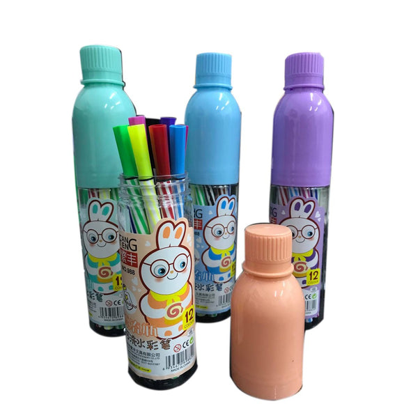 12 Color Marker Pens with Bottle Case For Artistic Kids Coloring (Random Color)