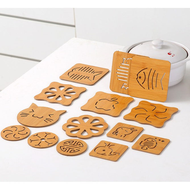 Random Design Wooden Coaster Bamboo Pot Holder Bowl Pad Kitchen Hot Plate Holder for Kitchen