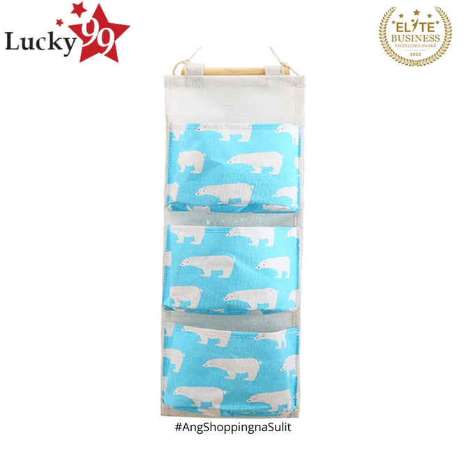 Wall Hanging Storage Bag Organizer with 3 Pocket Premium Linen Fabric Waterproof Door Organizer