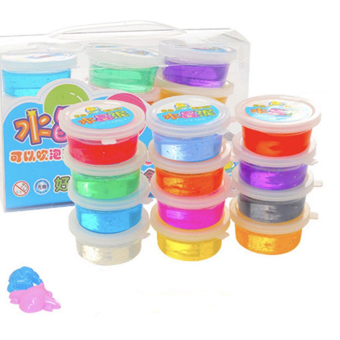 12 in 1 Color Crystal Mud Slime that can blow or Make Bubble Toys for Kids