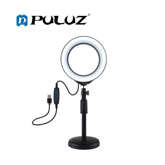 PULUZ PU392 Round Base Desktop Mount + 6.2 inch 3 Modes USB Dimmable LED Ring Vlogging Video Light