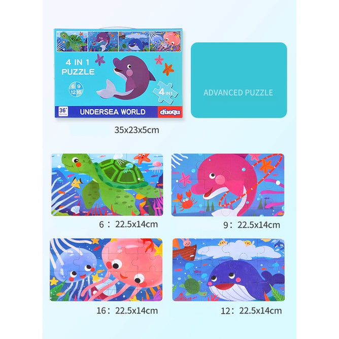 4 in 1 Wooden Ladder Jigsaw Puzzle Early Learning  Cognitive Toys Best gift for Kids