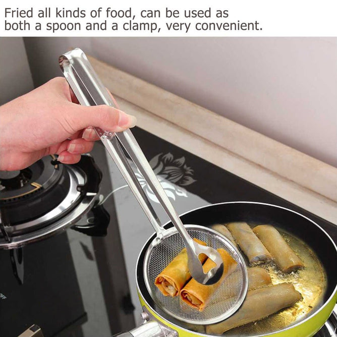 Stainless Steel Kitchen Accessories Fried Food Oil Scoop Drain Clamp Strainer