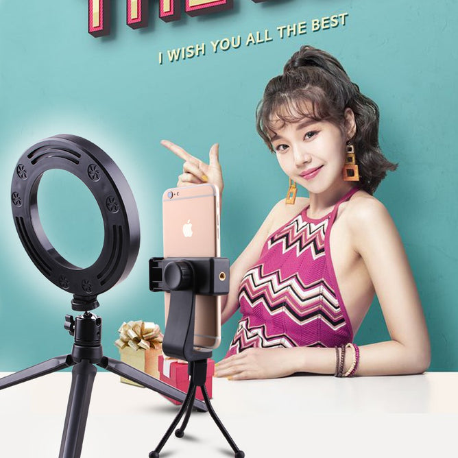 (RLL-003) 16CM 4-in-1 LED Ring Light with Desktop Tripod for Vlogging and Mini Studio